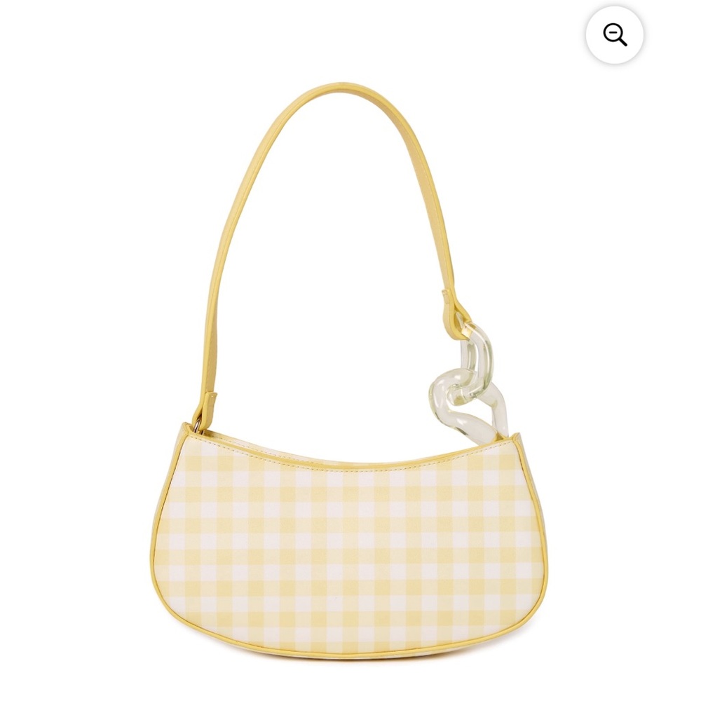 No Boundaries Women's Top Zip Shoulder Bag, Yellow Check